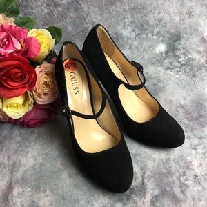 Black suede Guess Mary Jane pump